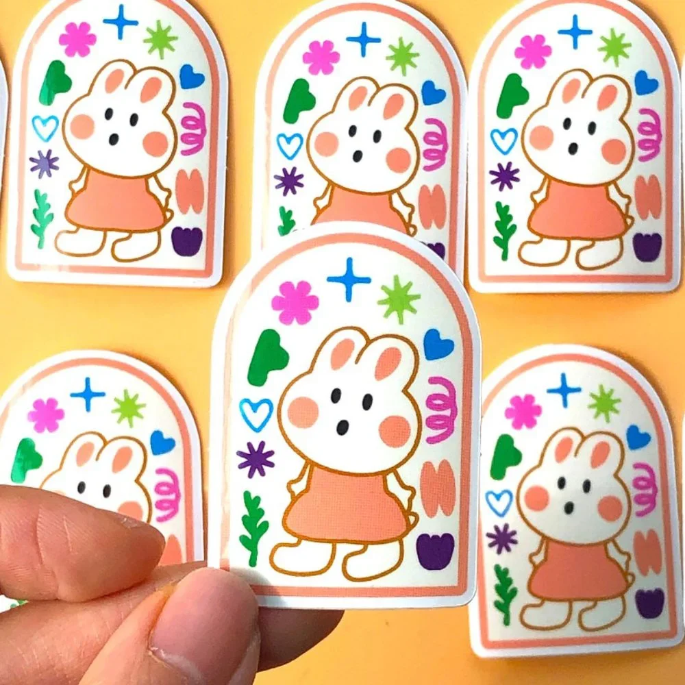 5PC Arch Shape Bunny sticker | journals Vinyl sticker | cute arch shape sticker - Picture 1 of 5